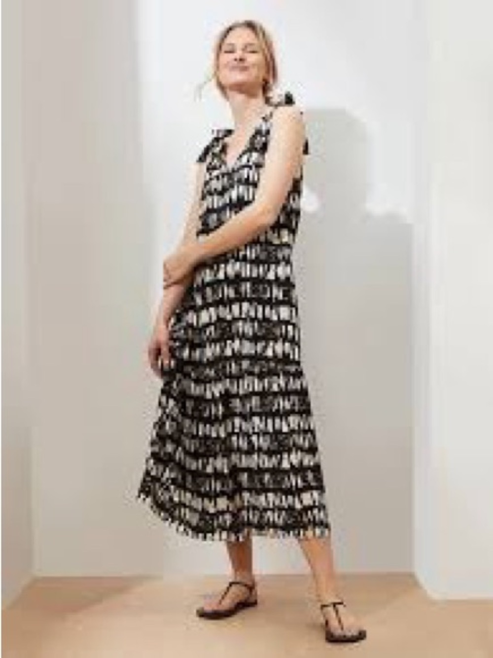 Banana Republic Black and Cream Abstract Maxi Dress